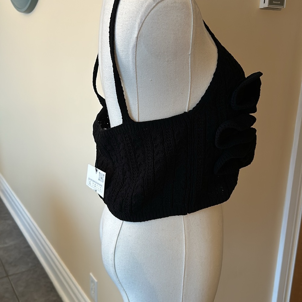 ZARA black ruffled chenille crop top size large - Picture 11 of 13
